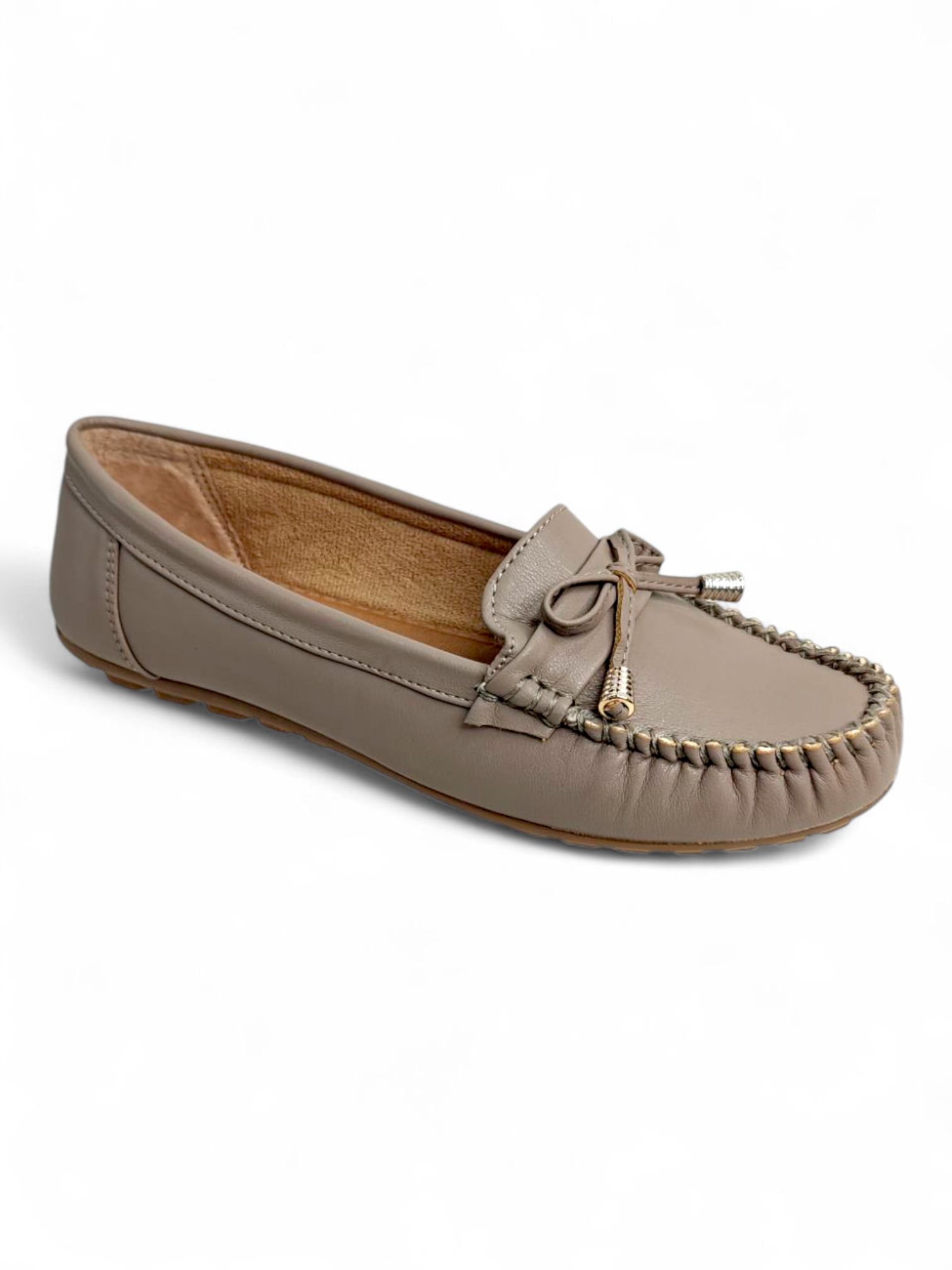 Ladies taupe slip-on loafers for office and travel