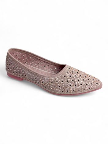 Embroidered Ethnic Jutti Flats for Women – Pink & Golden