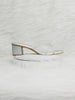 360 degree rotation of silver criss-cross shimmer strap low block heel sandals for women