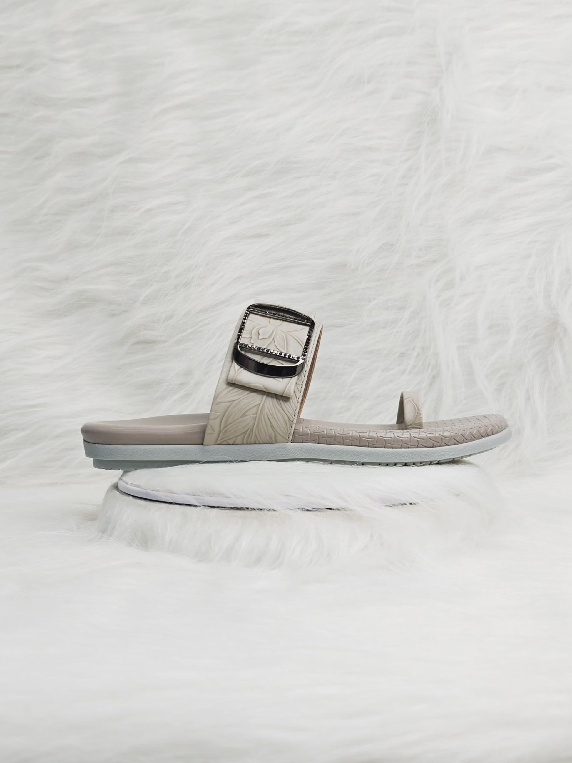 Elegant beige slip-on flat sandal for women