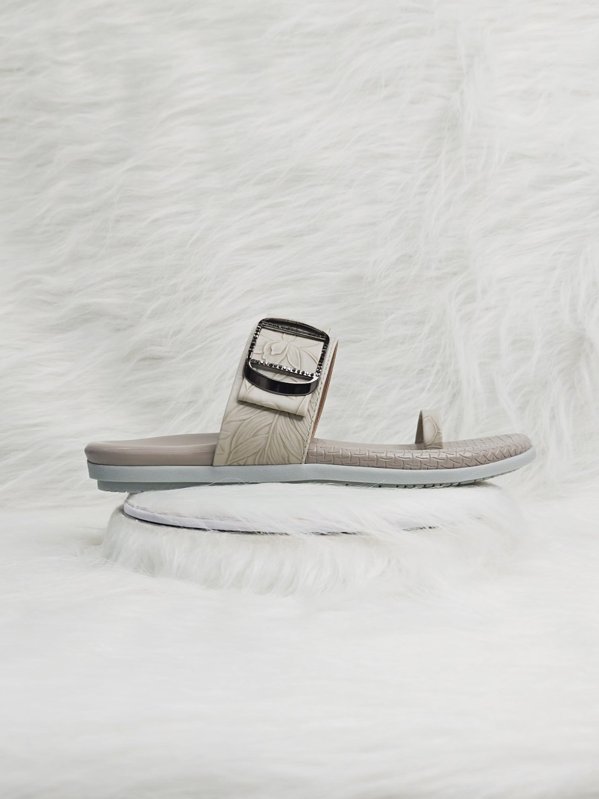 Elegant beige slip-on flat sandal for women